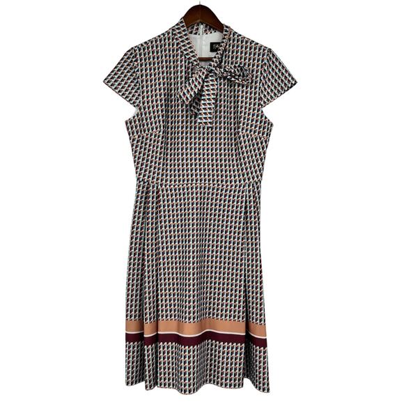 Alexia Admor short sleeve neck bow tie abstract printed midi dress size large - Picture 1 of 9